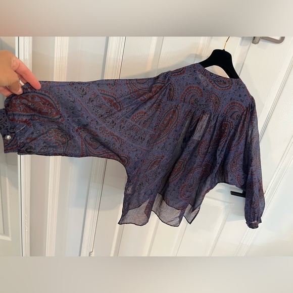NEW Alex Mill Easy Popover Top Paisley Size L Blue Maroon oversized Shell Button - Picture 8 of 13